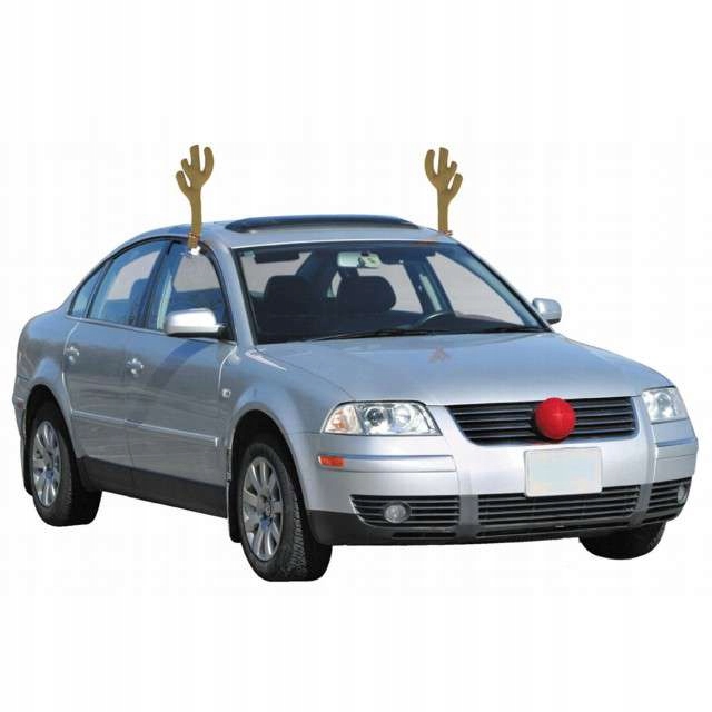 dekoracja samochodu ROGI RENIFERA i czerwony NOS