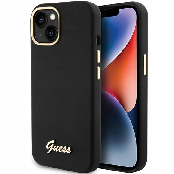Pouzdro Guess Silicone Script Metal Logo & Frame pro iPhone 15 černé