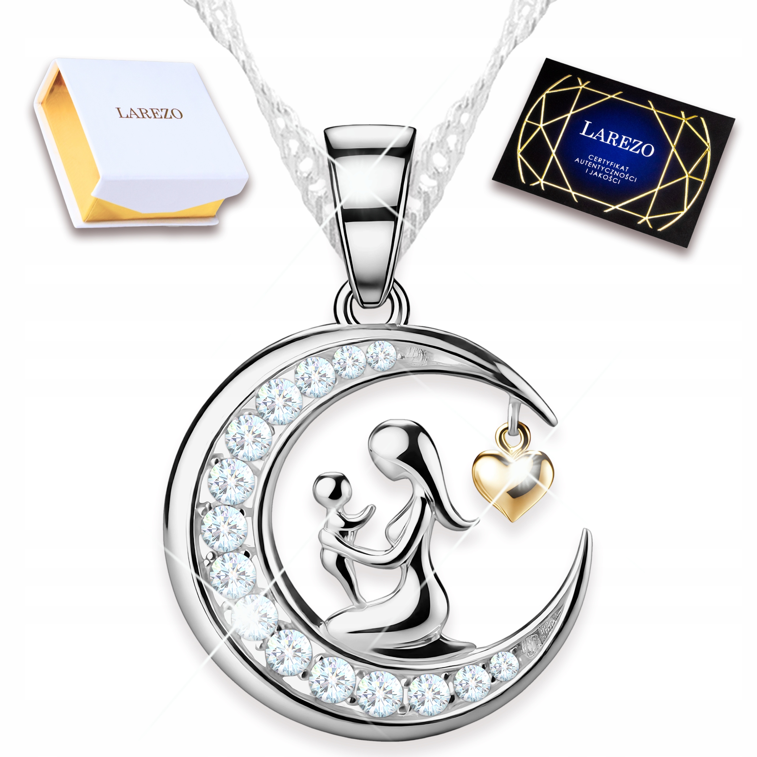 Náhrdelník Matka s Dítětem Půlměsíc Máma a Dcera se Zirkony Stříbro 925