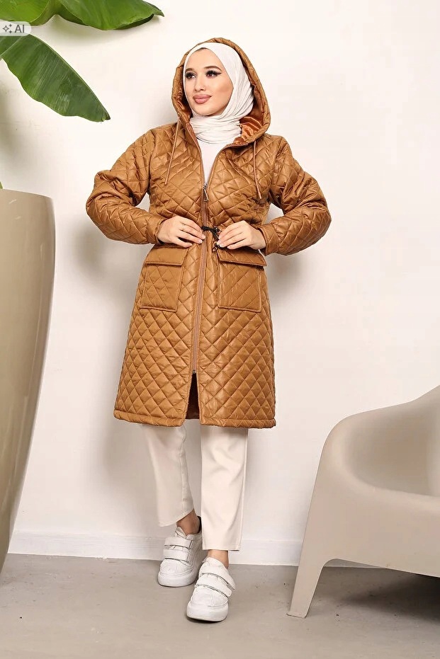 Dlouhý Prošívaný Kabát S Kapucí V Elegantním Stylu 44 5IA