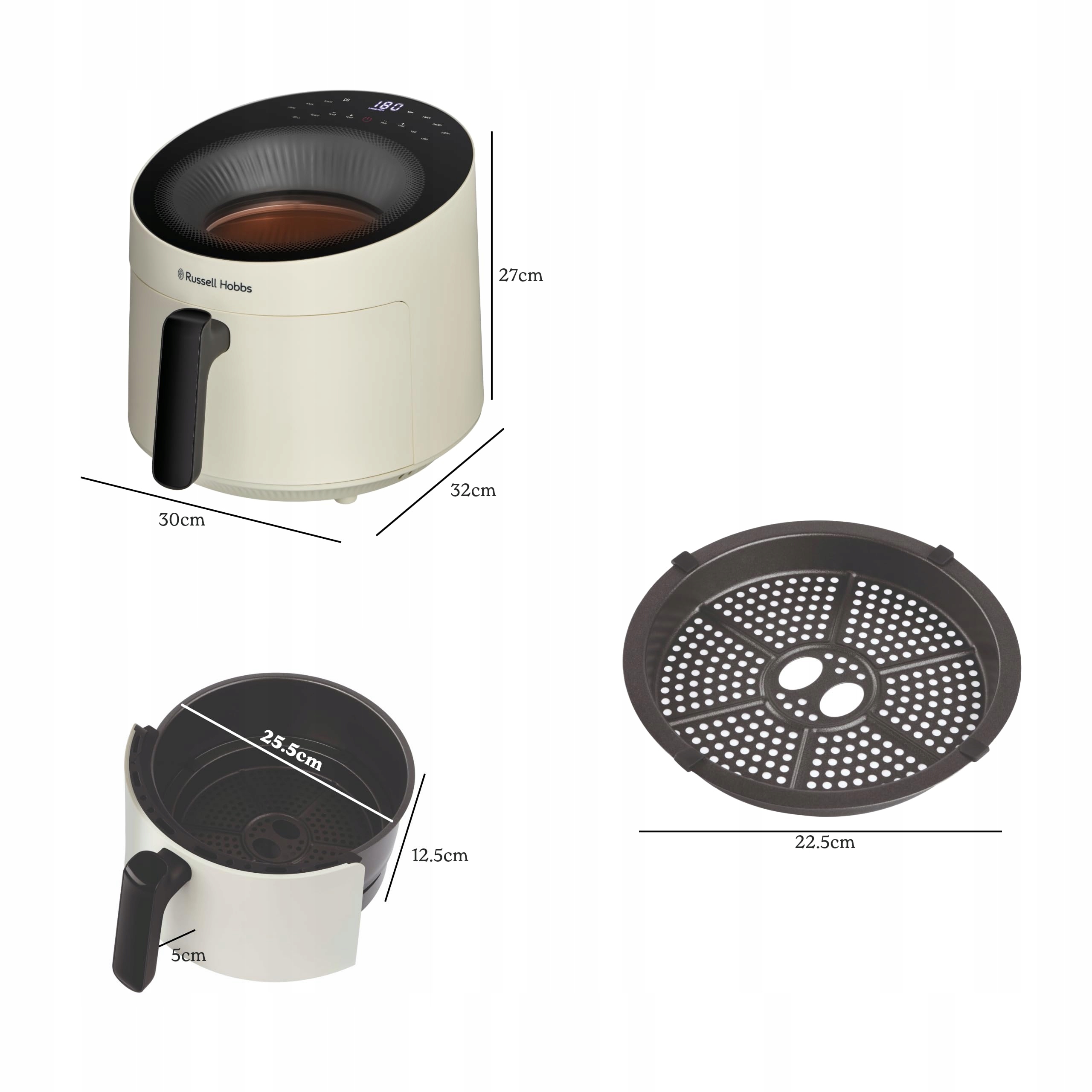 Russell Hobbs Frytkownica Beztłuszczowa 5L 10 Programów Okienko Kremowa