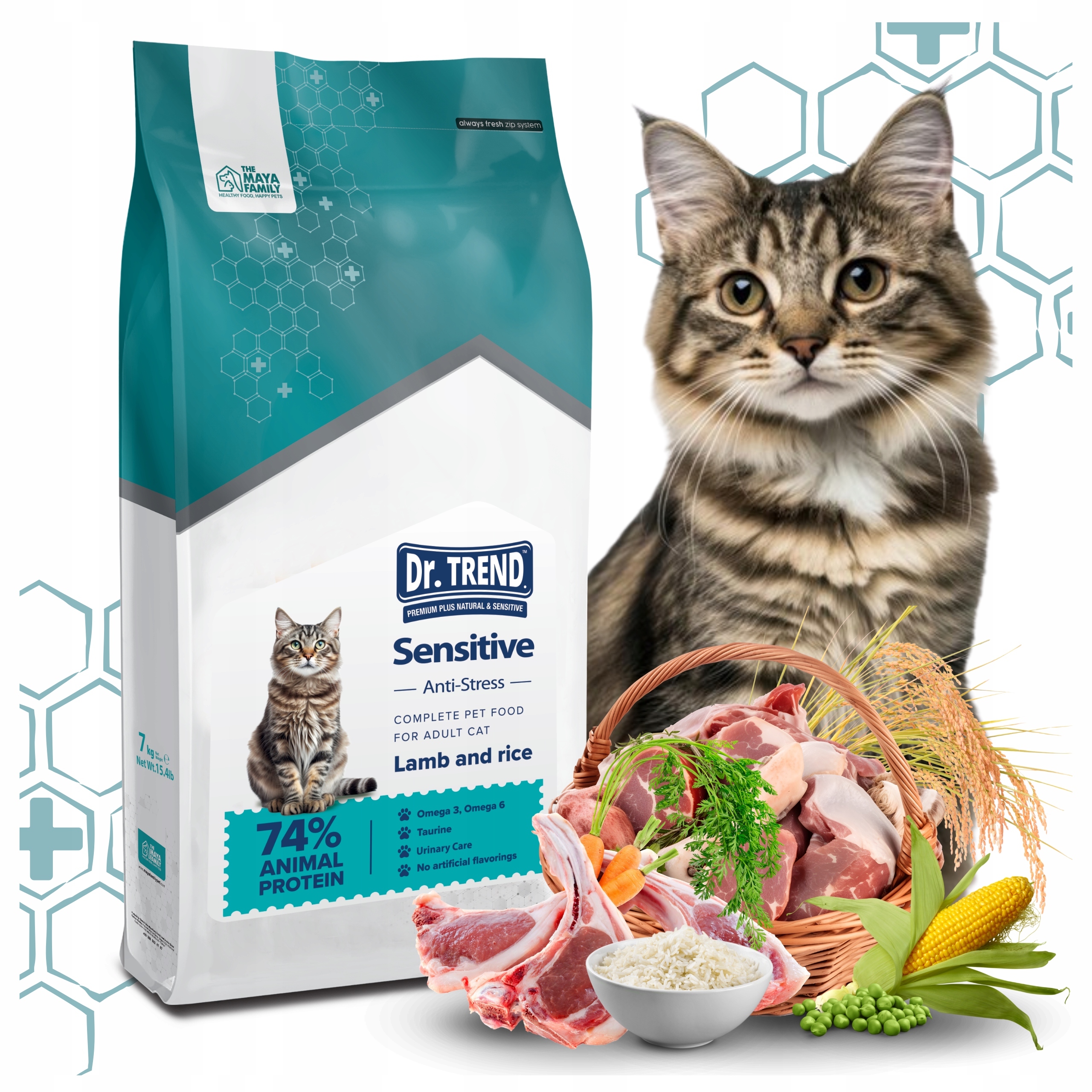 Levně Dr. Trend Premium Sensitive suché krmivo pro kočky jehněčí a rýže, 7 kg