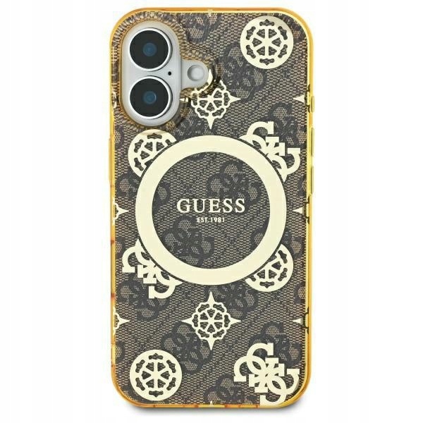 Etui Guess IML Peony On 4G Background MagSafe na iPhone 16 Pro brązowe