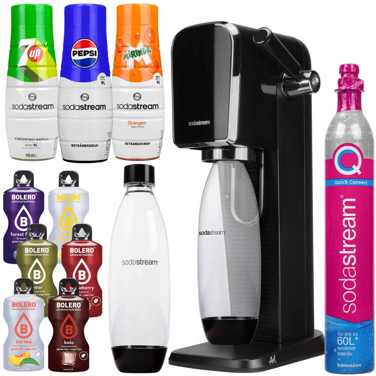 Výrobník Sody Sodastream Art Černý 3 Sirupy Náplň Sada Na Plynování Vody