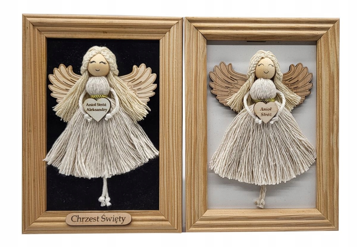 ANIOŁEK MAKRAMA W RAMCE URODZINY PAMIĄTKA CHRZTU ŚWIĘTEGO PERSONALIZOWANA
