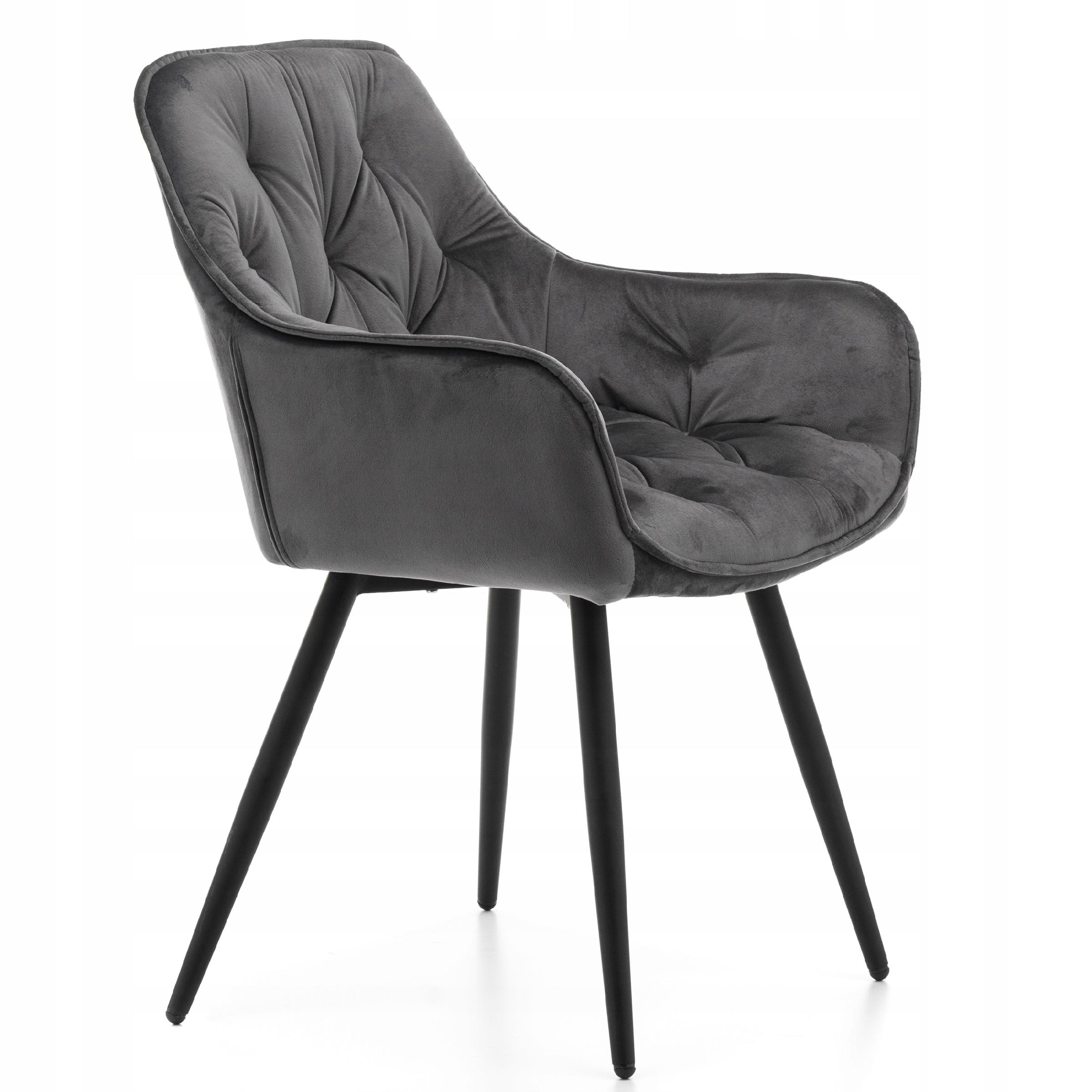 KRZESŁO TAPICEROWANE PIKOWANE DO SALONU JADALNI WELUROWE SZARE SIENA Model SIENA