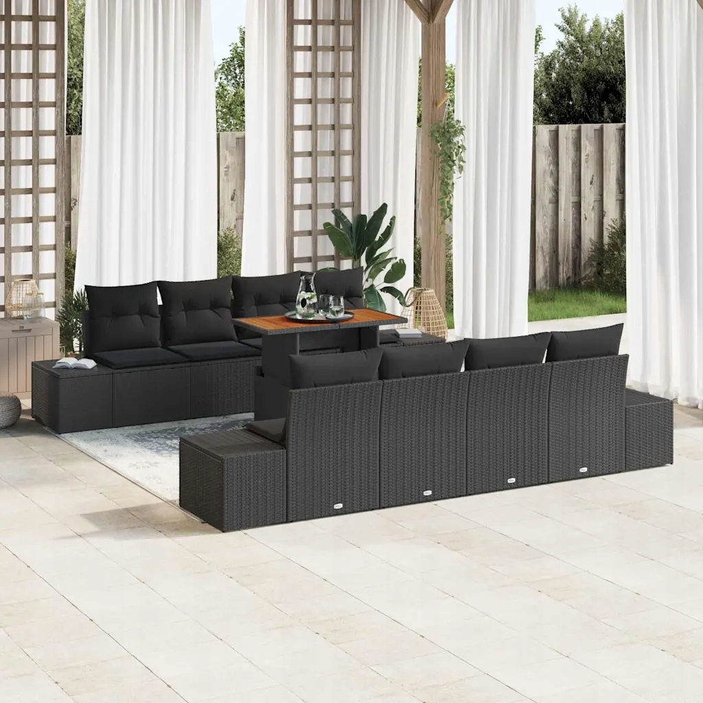 vidaXL Sada zahradních pohovek s úložištěm 9 pcs Černá Poly ratan