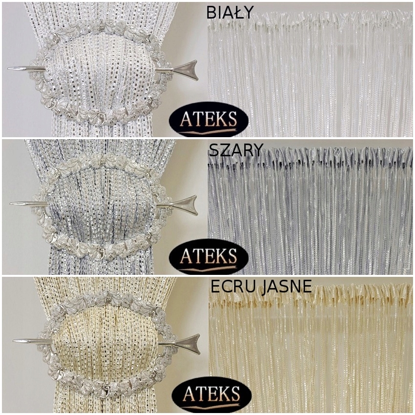 FIRANKI FIRANY MAKARONY GRUBY SREBRNY PAS 100x160 Materiał poliester