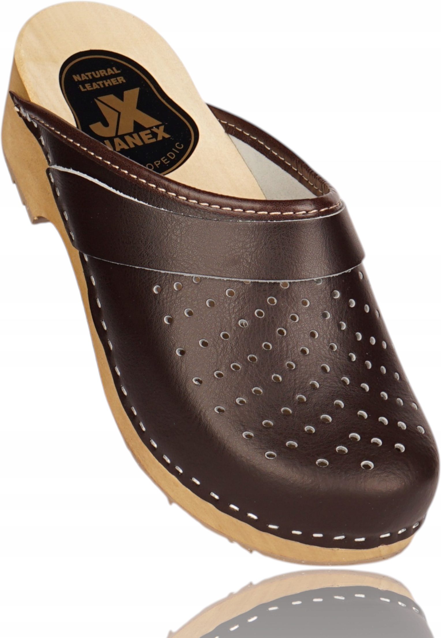 Dámské kožené dřeváky Hnědé zdravotní chodítka Nazouváky pro práci doma