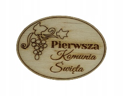 Drewniana plakieta Pierwsza Komunia Święta 5,5 cm.
