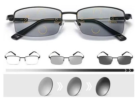 Okulary progresywne fotochromowe metalowe czarne Dal: zero, Bliż +1.5