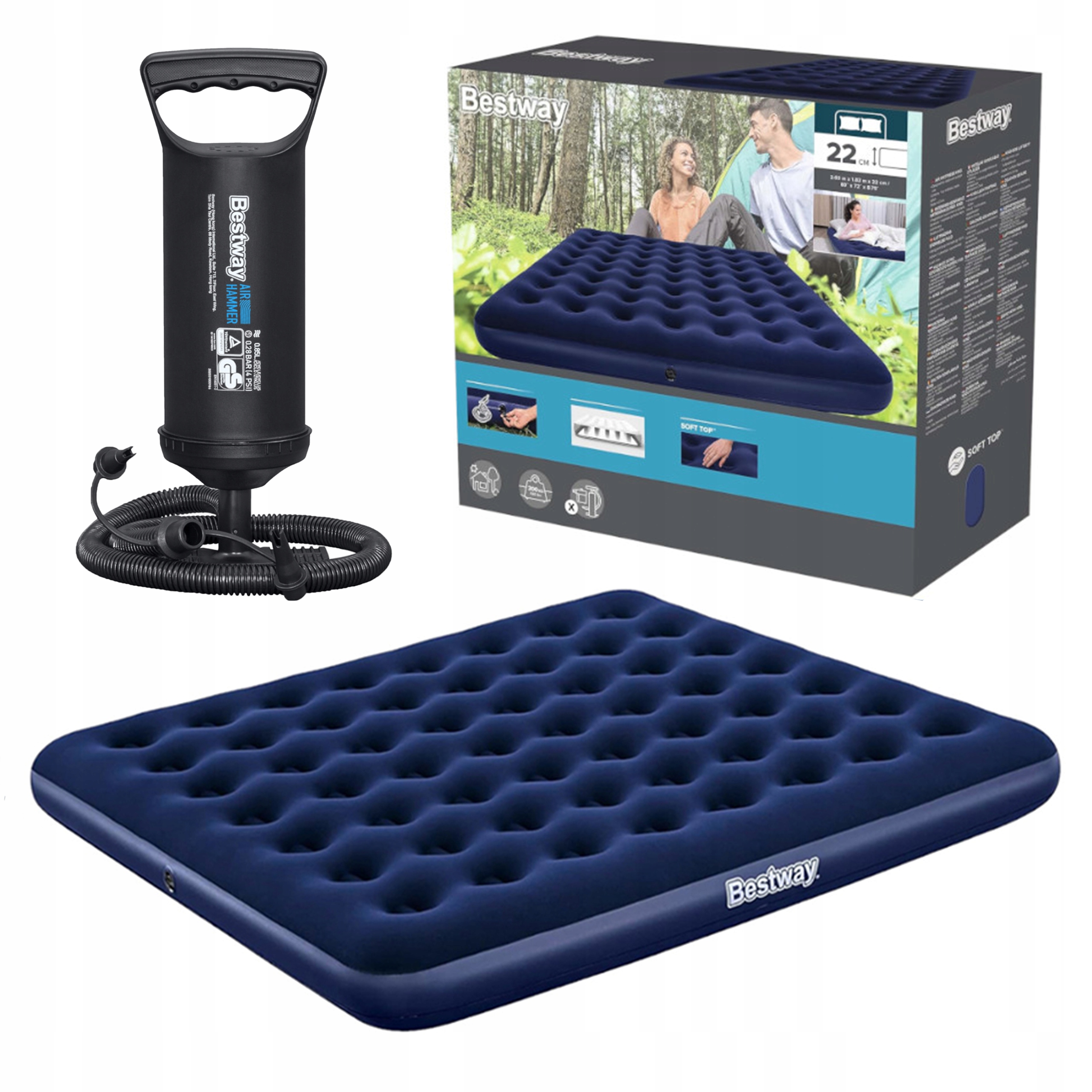 Nafukovací Matrace dvoulůžková matrace 203x183x22 cm Bestway Ruční pumpa