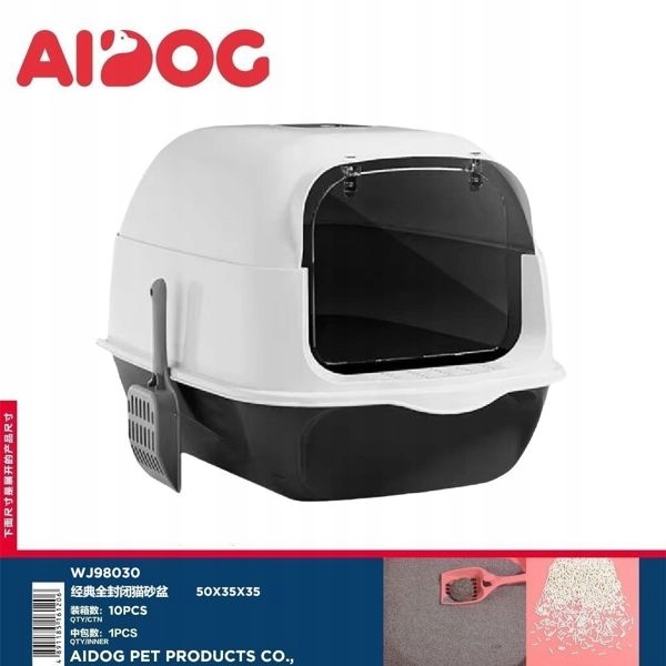 Levně Klasická uzavřená toaleta pro kočky A3 černá 50x35x35 cm