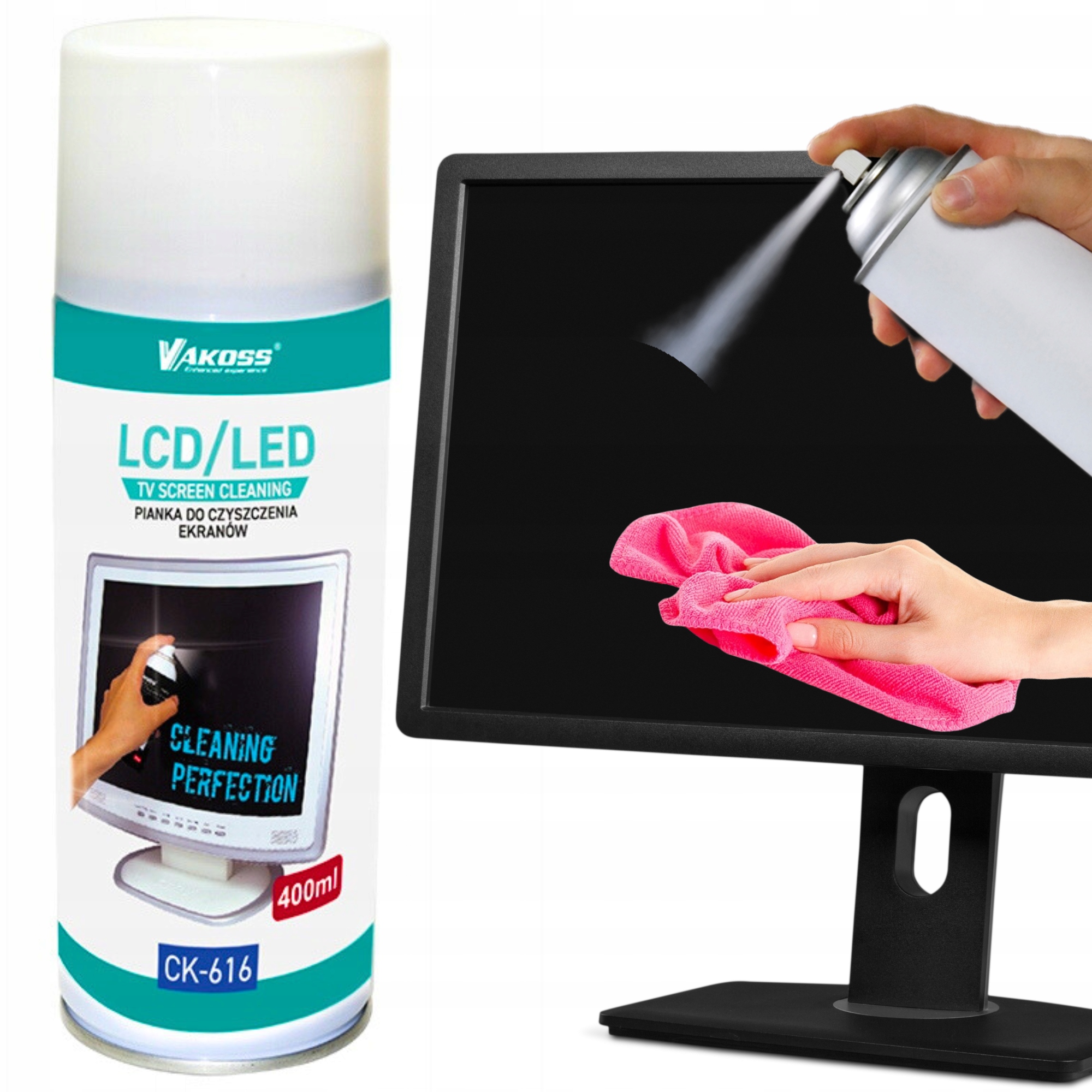 PIANKA DO CZYSZCZENIA EKRANÓW + SZMATKA MIKROFIBRA PC TV LCD LED MONITORÓW