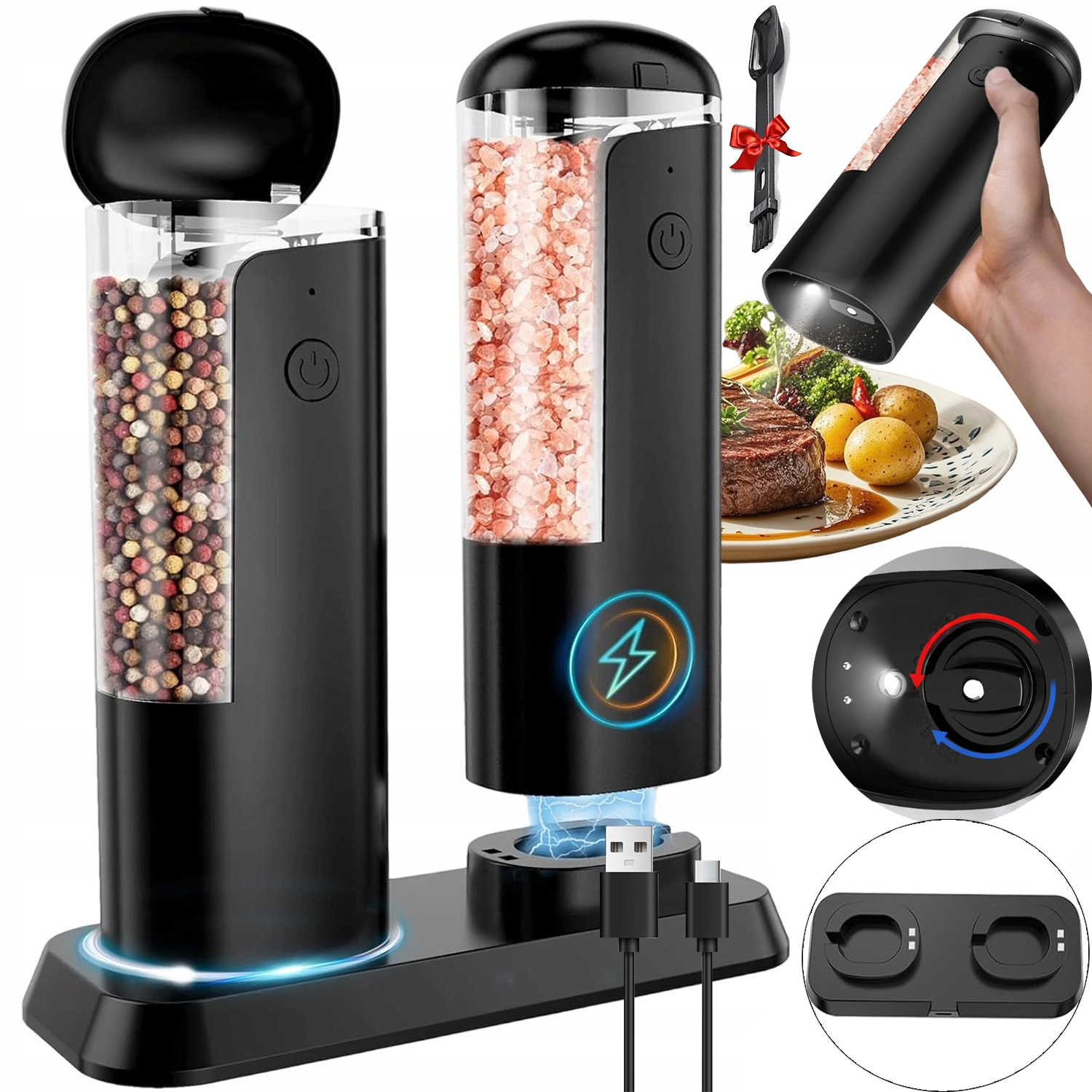 Mlýnek 80 ML Na Pepř A Sůl Koření Elektrický Regulace 2KS Sada