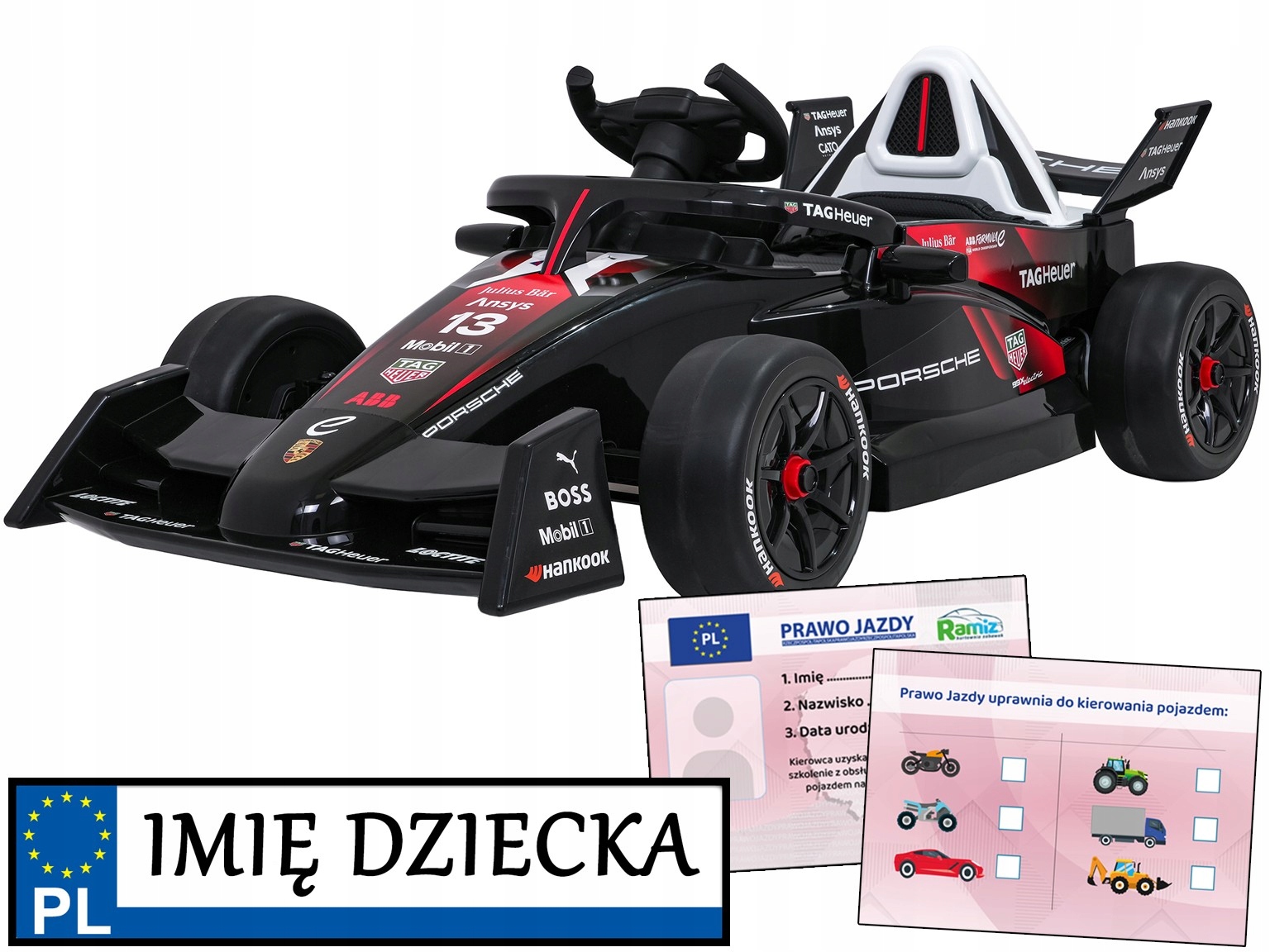 Formuła 1 E Porsche autko na akumulator dla dzieci Sportowy Wygląd Pilot