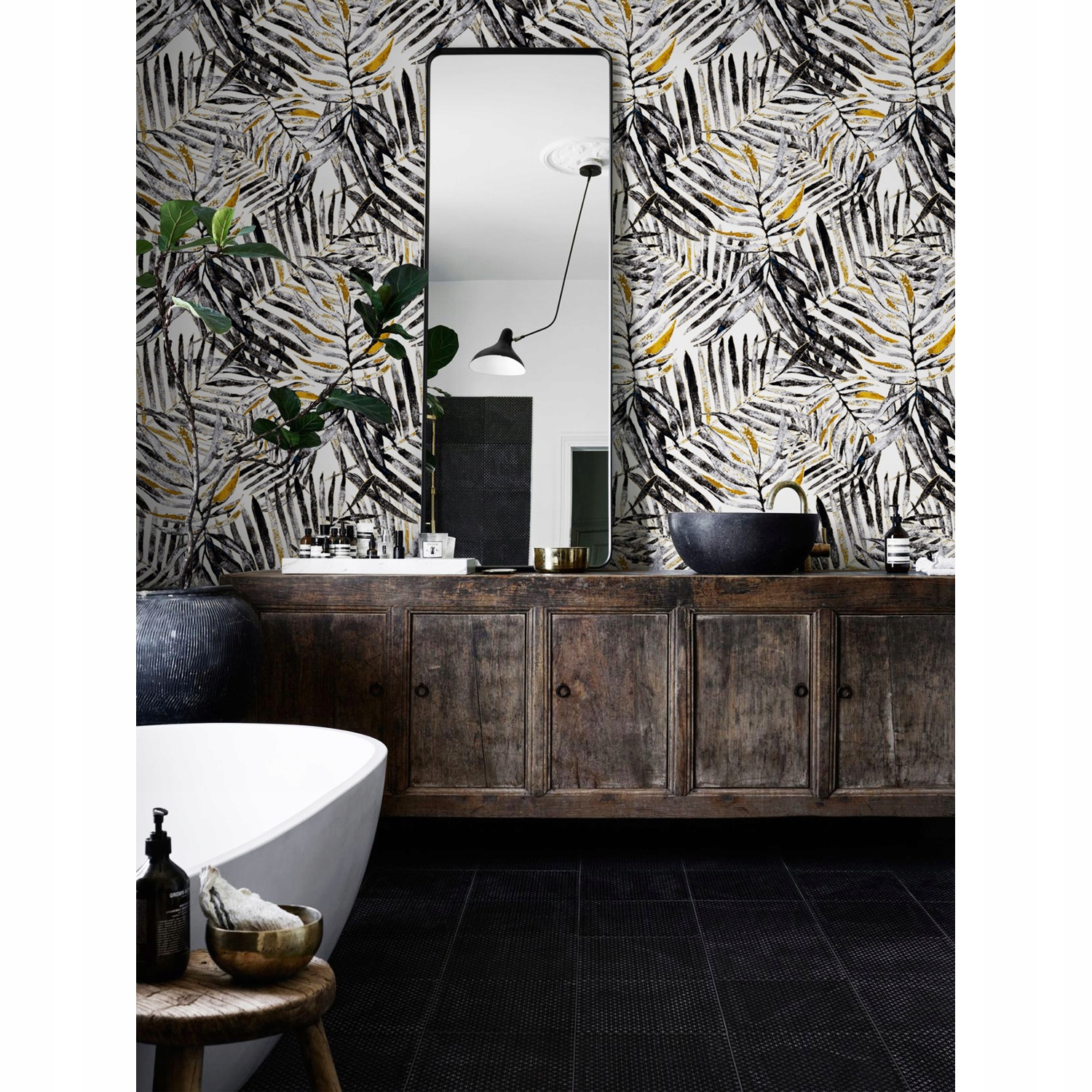 

Tapeta ścienna Czarne tropikalne liście 250x250 cm