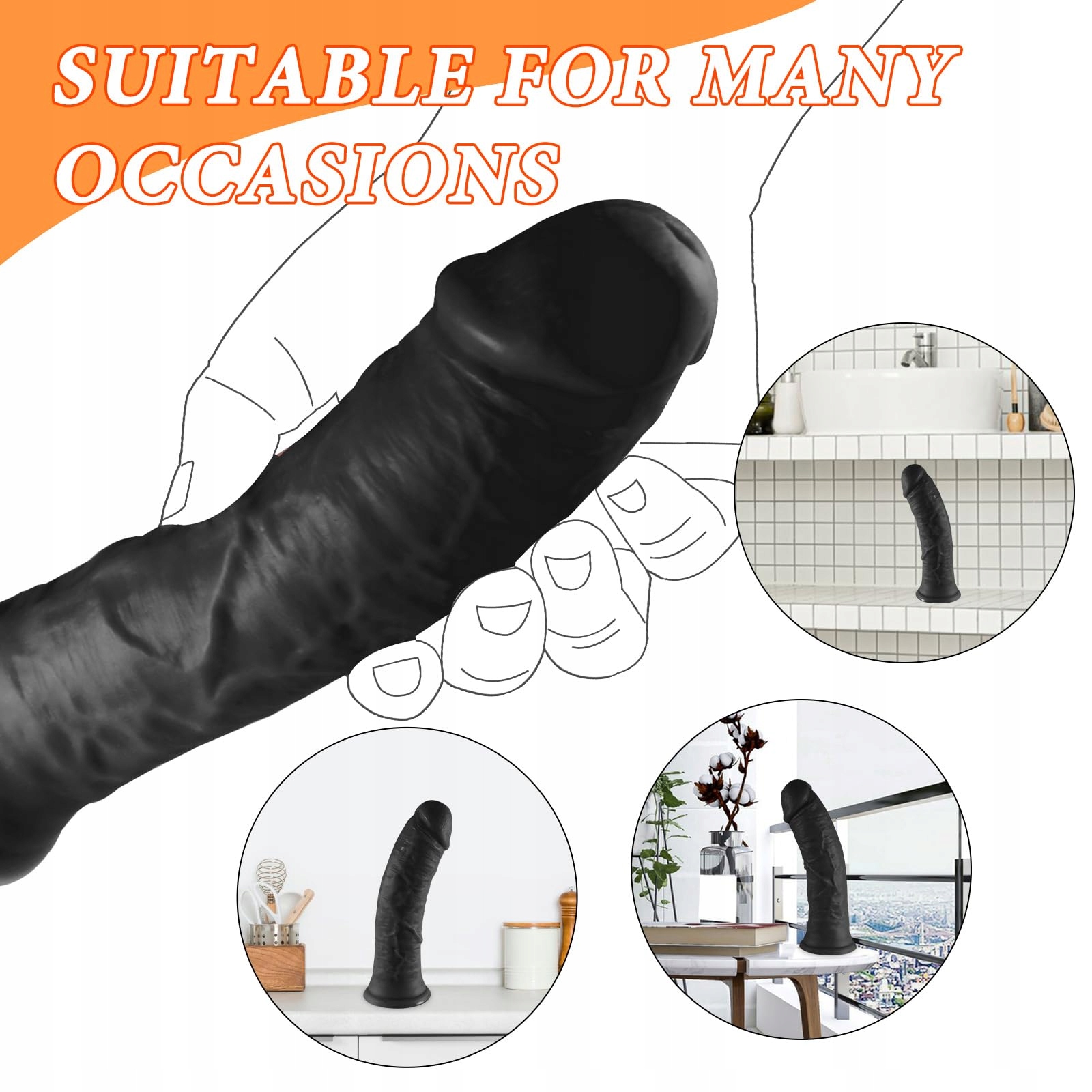 FENGFEIYAN Realistyczny Dildo 19 CM Dla Początkujących Przyssawka Czarny — miniatura 7