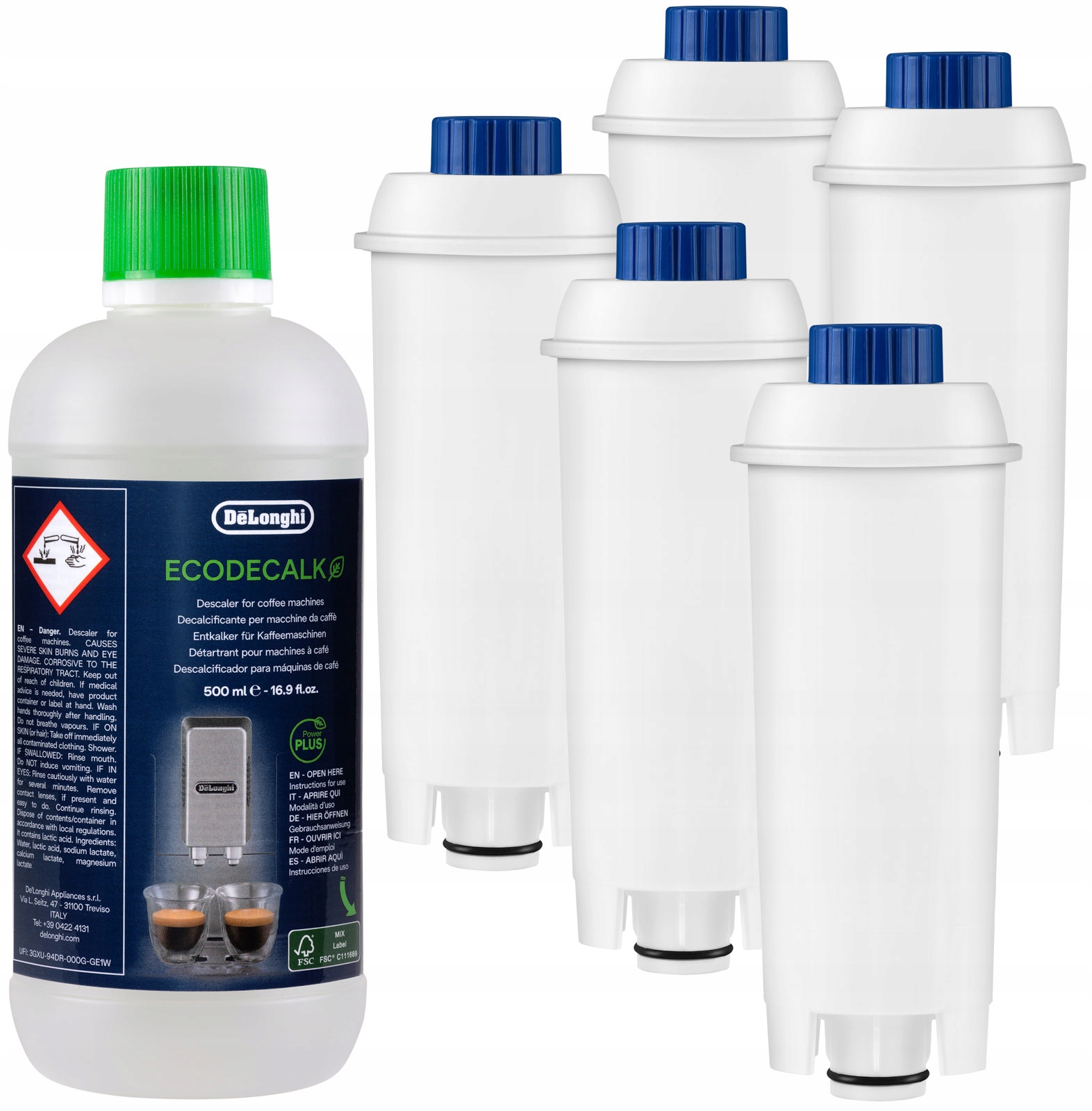 Détartrant DeLonghi 500ml et 3 Filtres AquaFloow Longi pour