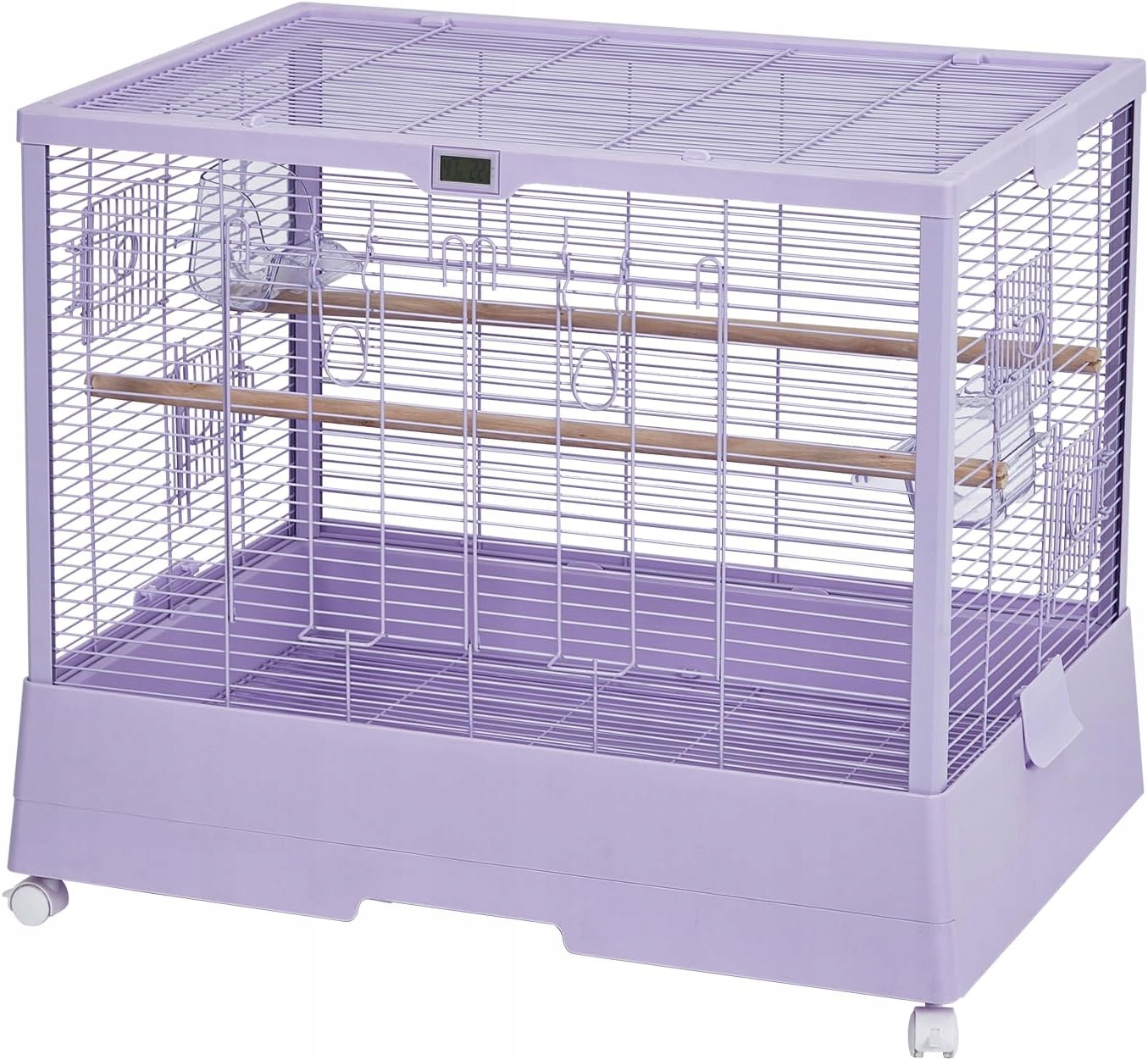 Levně Přenosná kovová klec pro ptáky s kolečky a vyjímatelným podnosem – Fialová