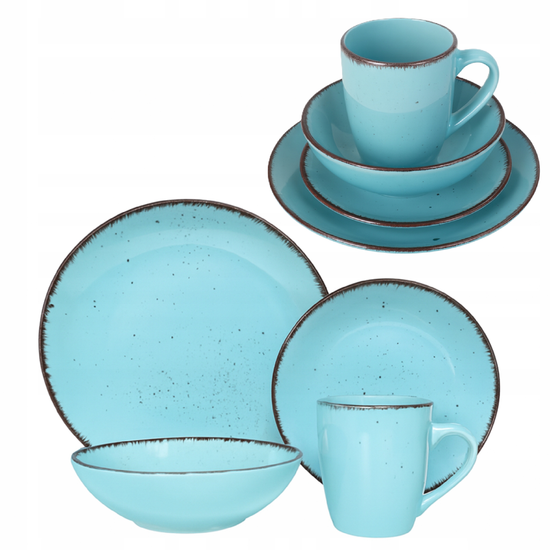 Jídelní servis sada Livello pro 6 osob, 24 kusů, talíře, hrnky, tyrkysová barva