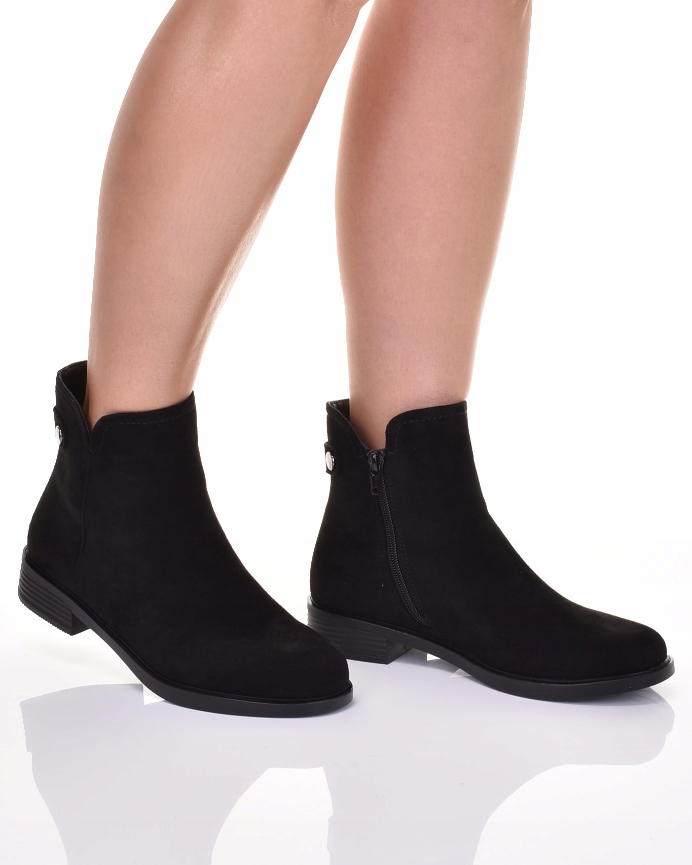 MODNE SZTYBLETY DAMSKIE BOTKI CZARNE ZAMSZOWE PŁASKI OBCAS Rozmiar 36