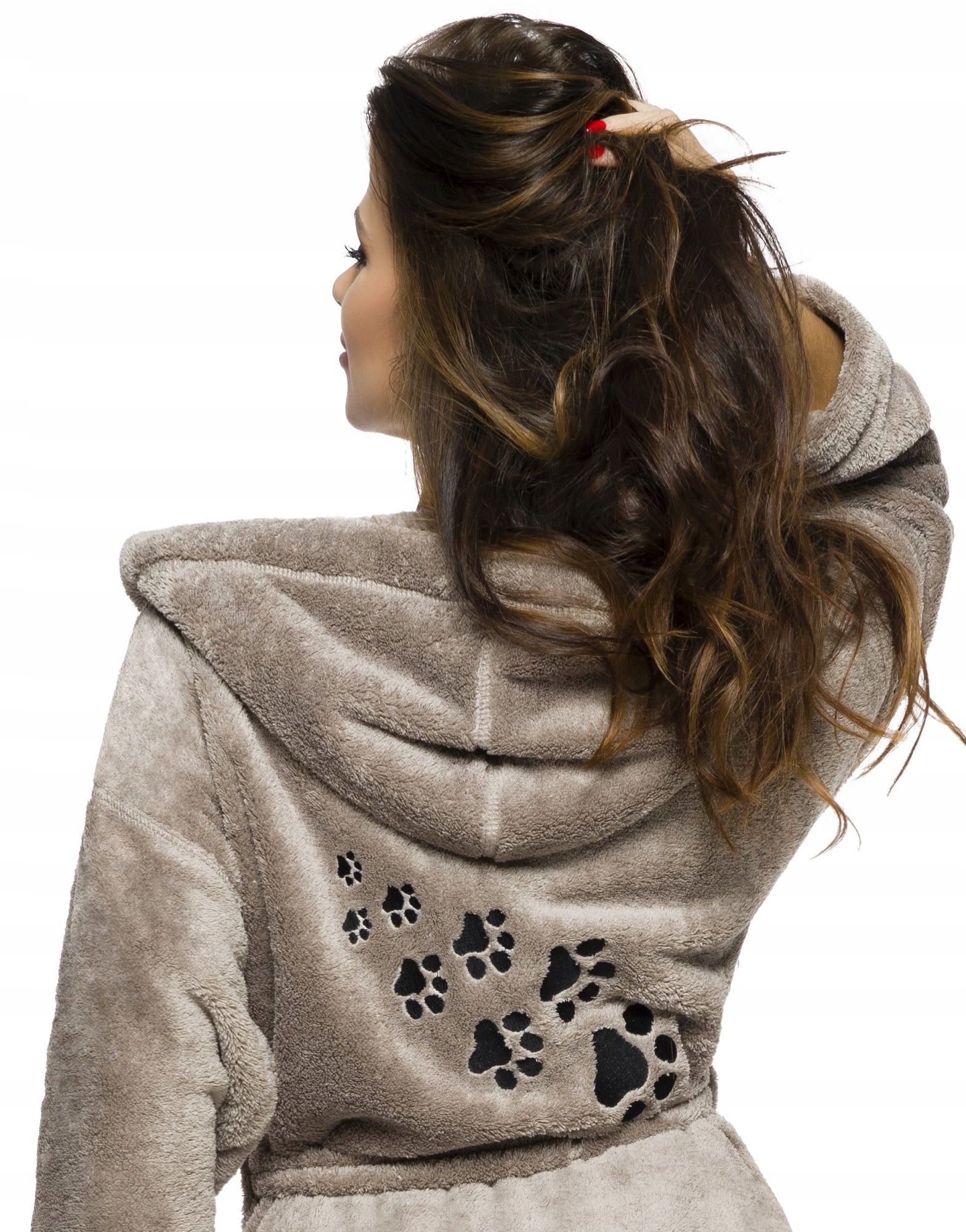 DŁUGI PUCHOWY DAMSKI SZLAFROK PODOMKA ŁAPKA S Rozmiar S