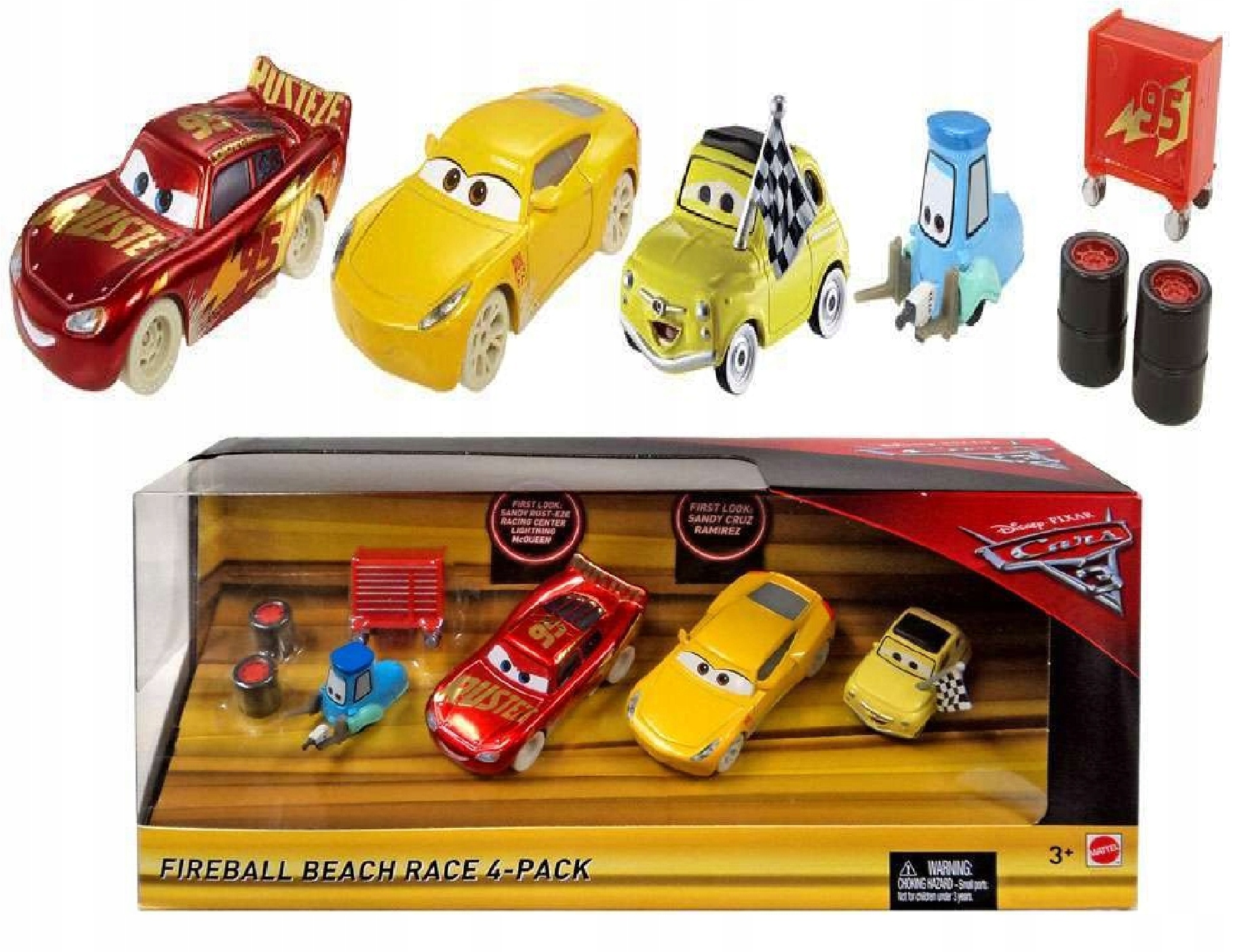 Zestaw Mattel Disney Cars Fireball Beach Race GUIDO CRUZ McQUEEN LUIGI Kod producenta FCL78