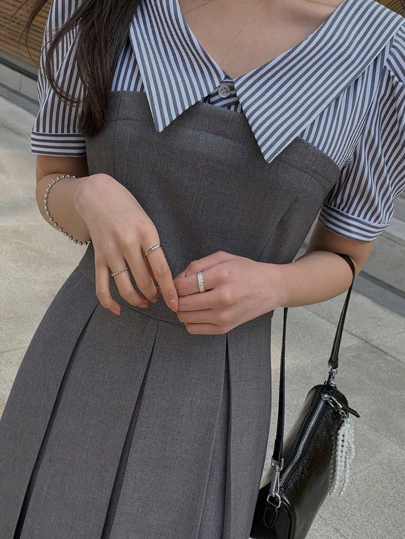 Šaty Rozšířená Šedá S Límečkem Elegantní Maksi S 36