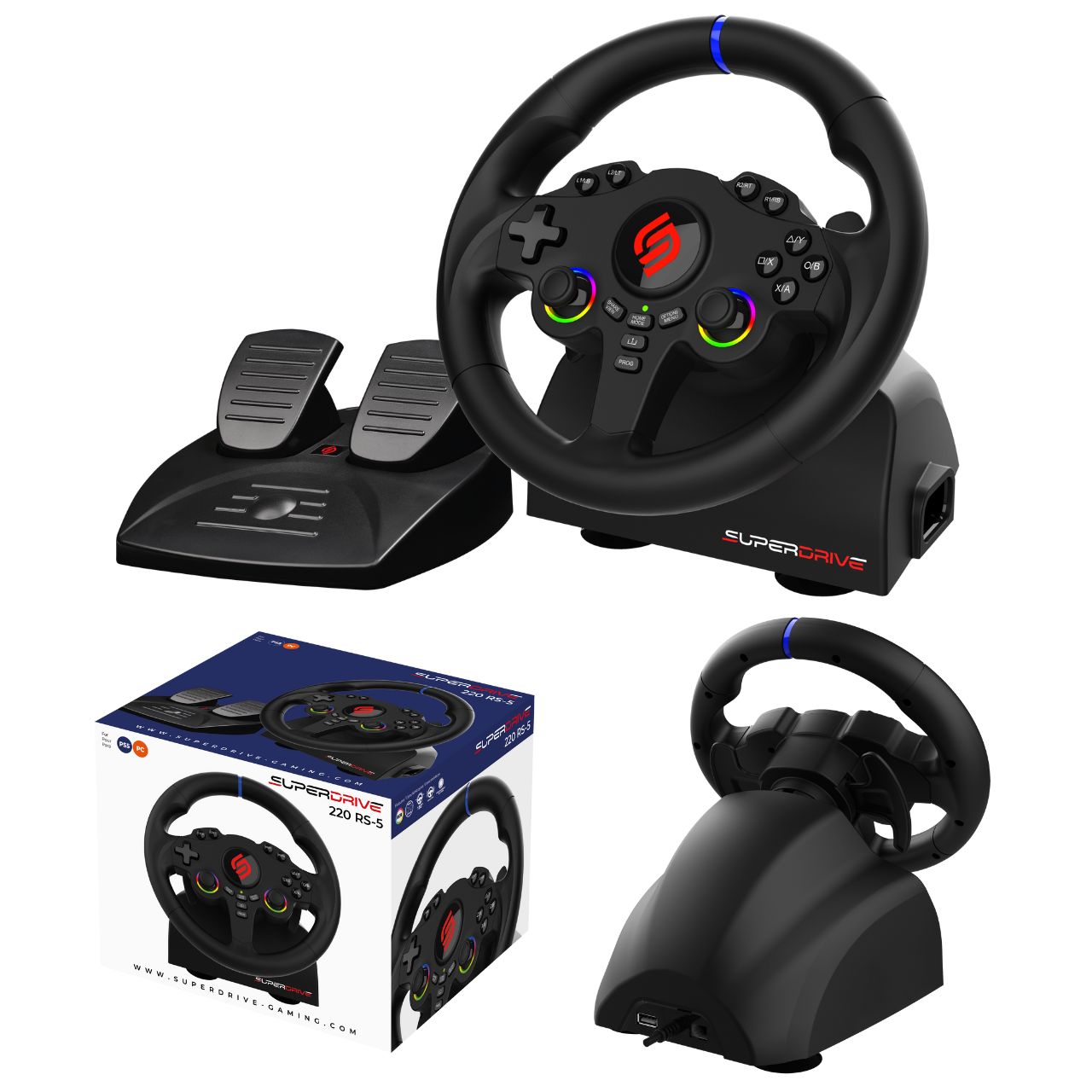 Subsonic Kierownica gamingowa z pedałami i Led PS5 i Pc SA5720-2