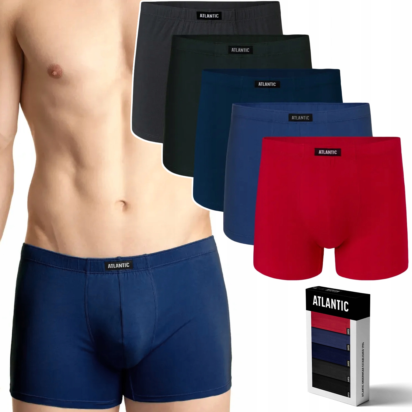 Pánské bavlněné boxerky 5 Párů přiléhavé Atlantic 5SMH-002 XL