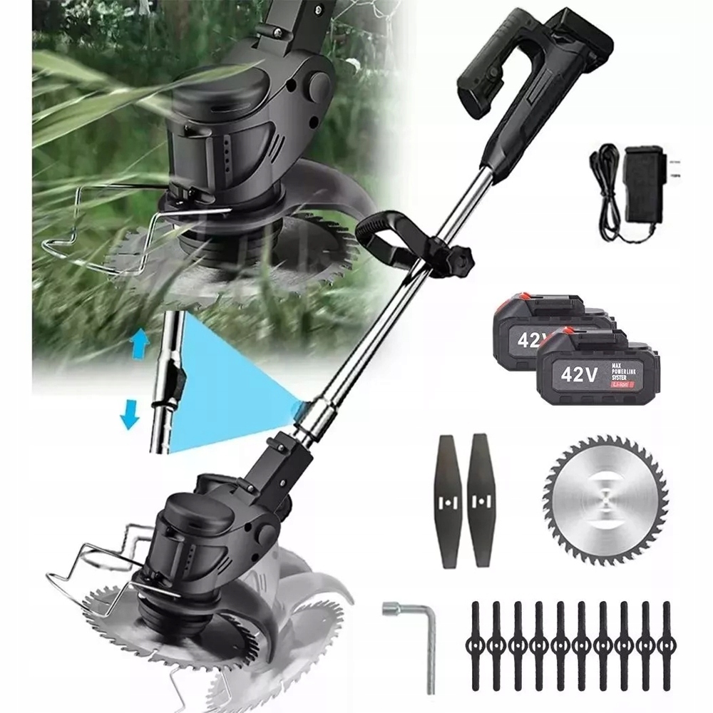 Výkonný 42V Akumulátorový Vyžínač Křovinořez Sada Nože 2AKU 2.6AH
