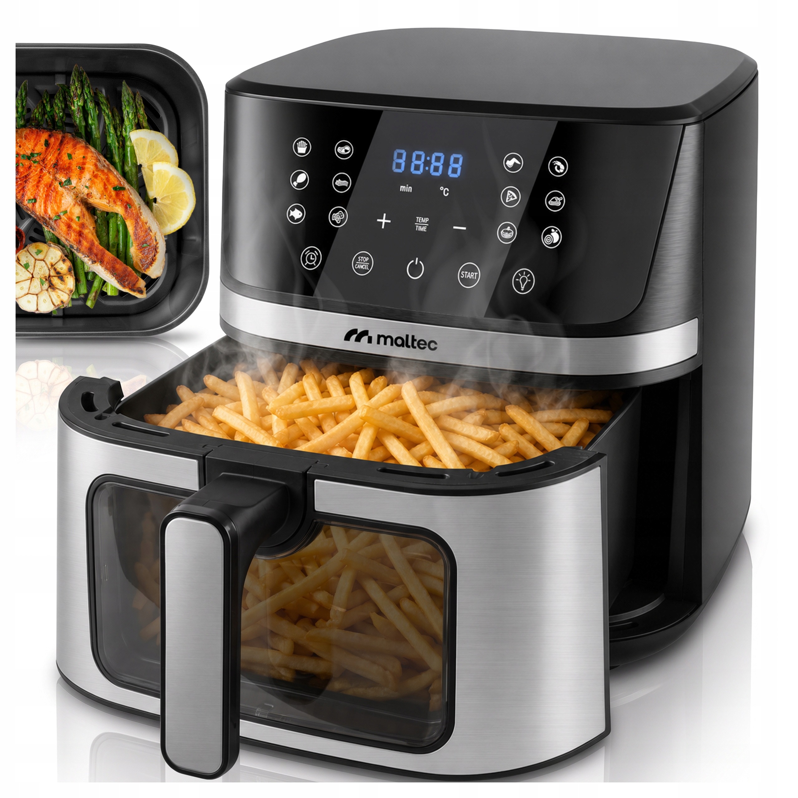 Frytkownica Beztłuszczowa Frytownica Air Fryer Duża 7L Mocna 1800W Okienko