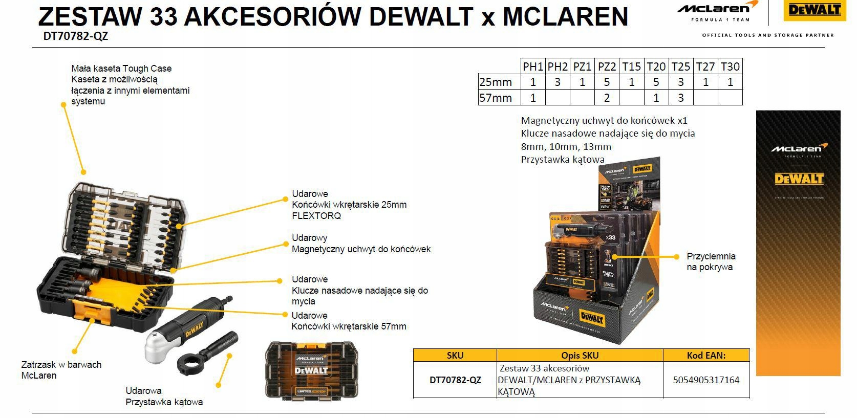 DeWALT sada bitů s úhlovým držákem Ph Pz Torx 33 ks McLaren DT70782