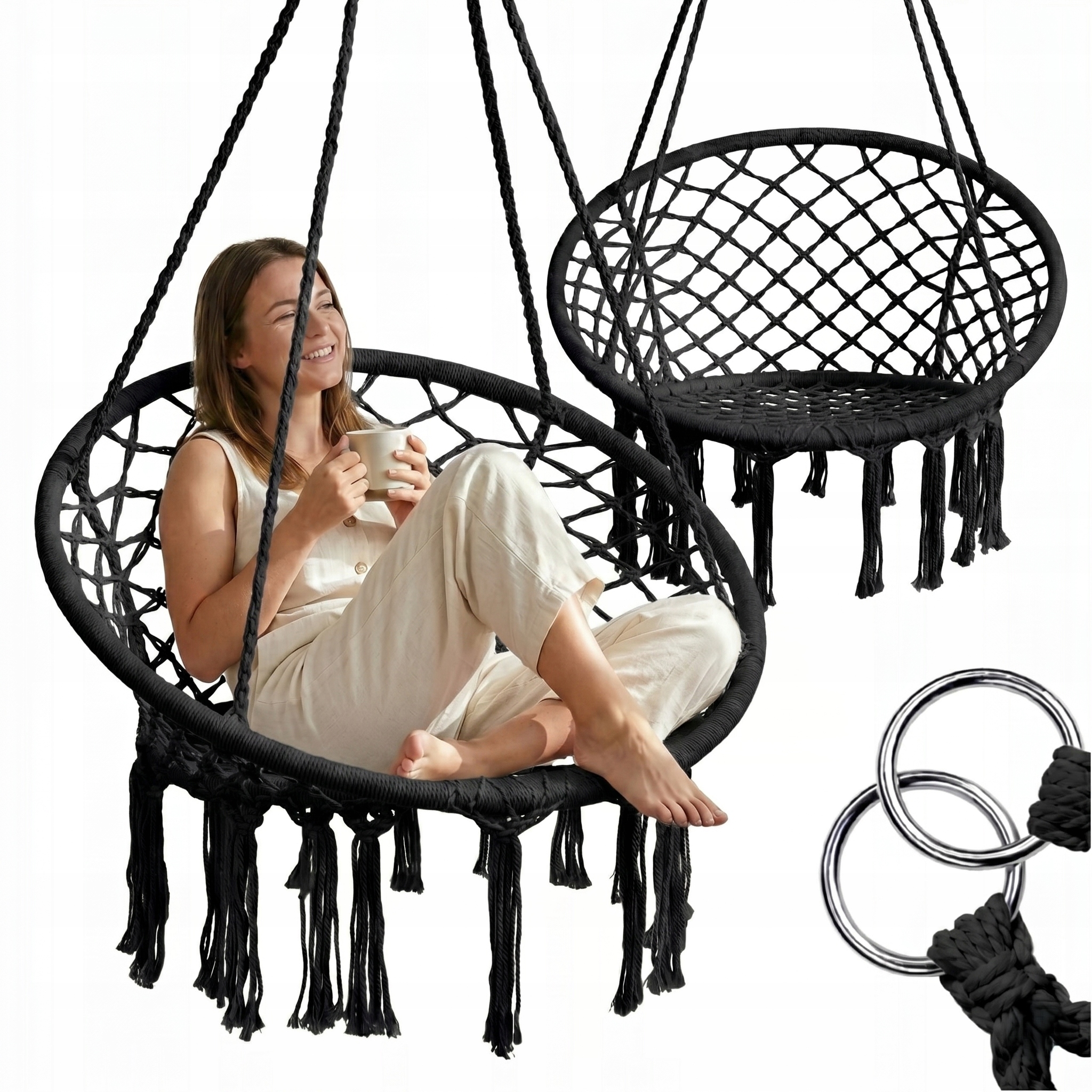 Huśtawka Bocianie Gniazdo Fotel Wiszący Ogrodowa Boho Do Domu Ogrodu 120CM