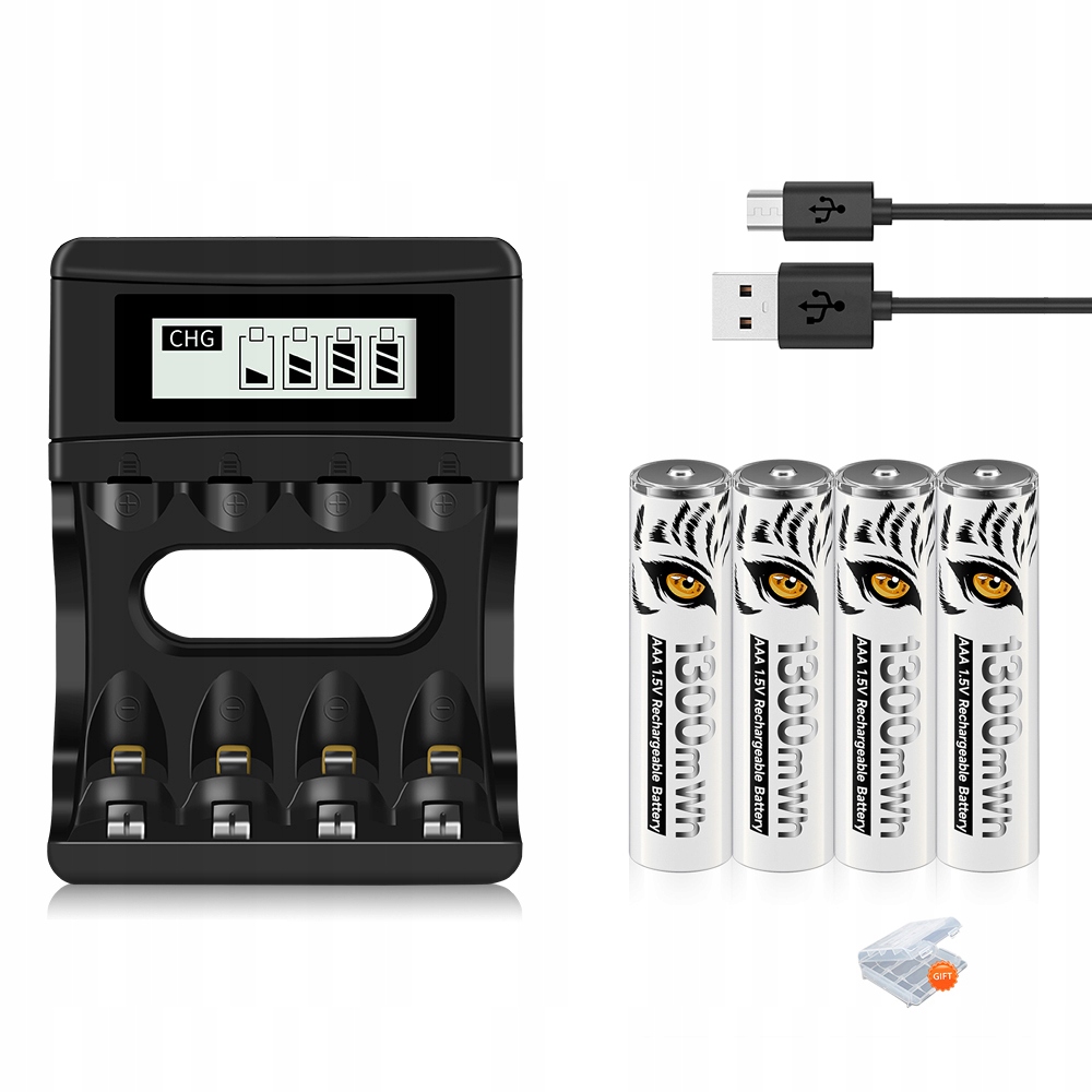 4ks Aaa R3 Baterie 1.5V LR03 Li-ion Dobíjecí Baterie LCD Usb Nabíječka