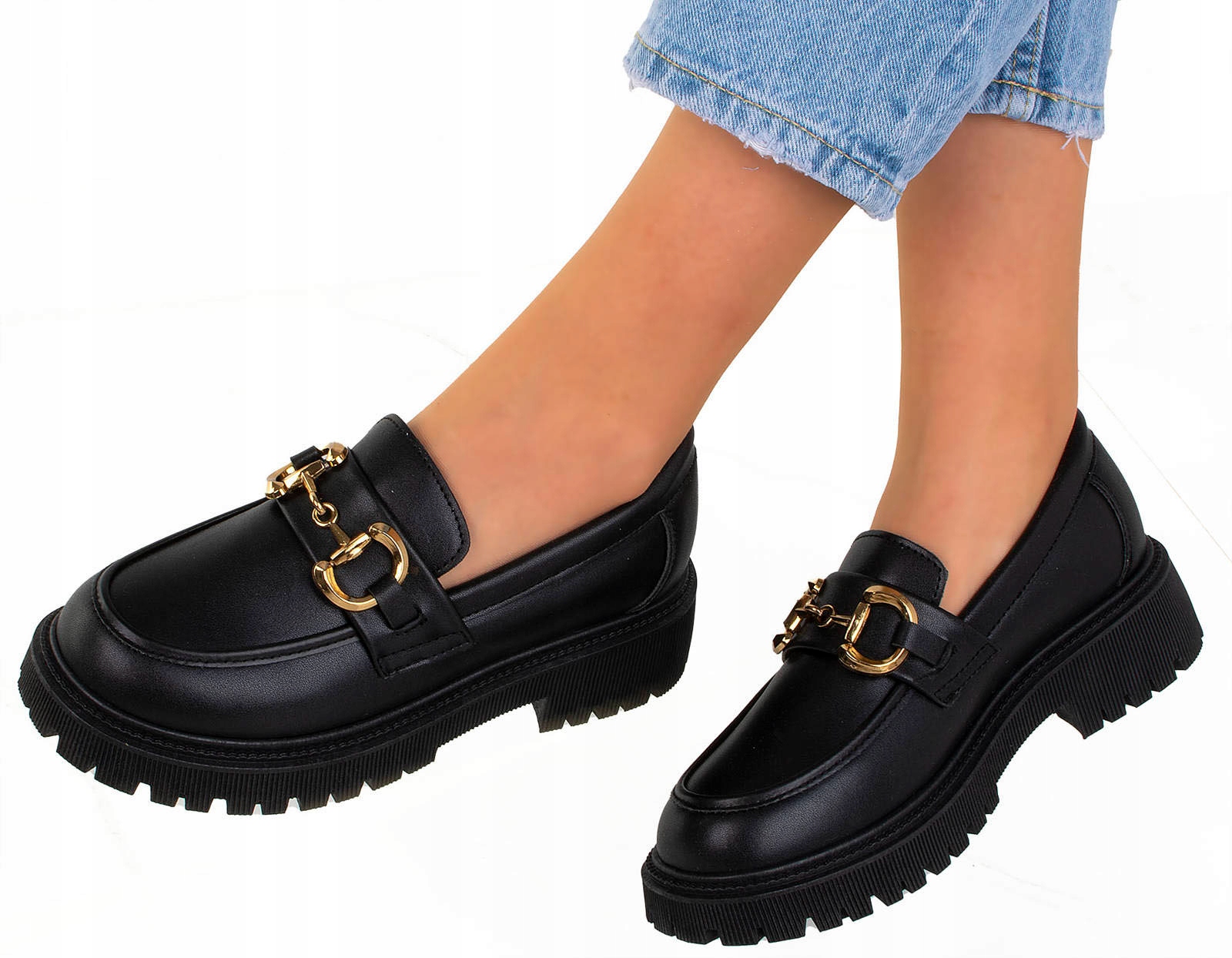 

7218 Czarne Mokasyny Matowe Z Łańcuchem 39