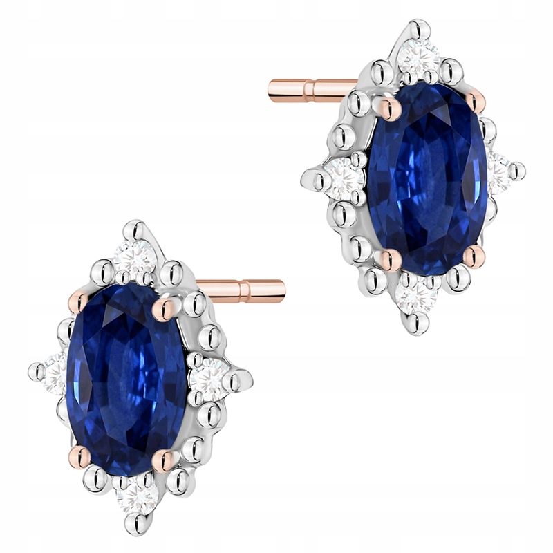 Zlaté Náušnice Dámské Markýzy pr. 585 Safíry 0,60ct s brilianty 14k