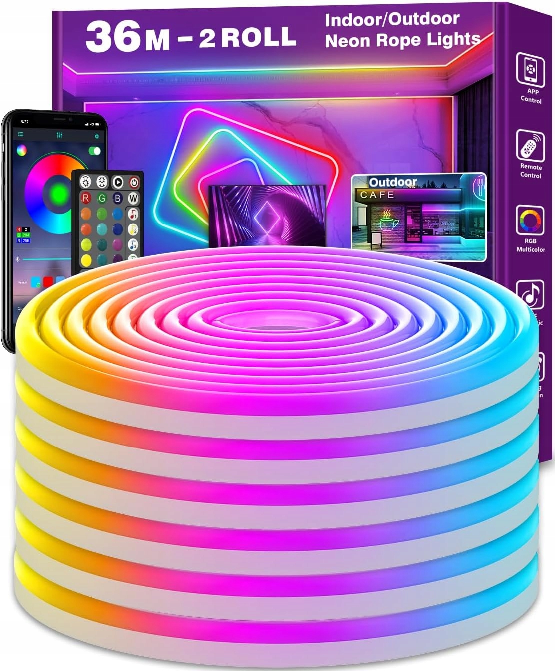 Led pásik, Letianpai, Rgb, na diaľkové ovládanie, Synchronizácia s hudbou, 36 m