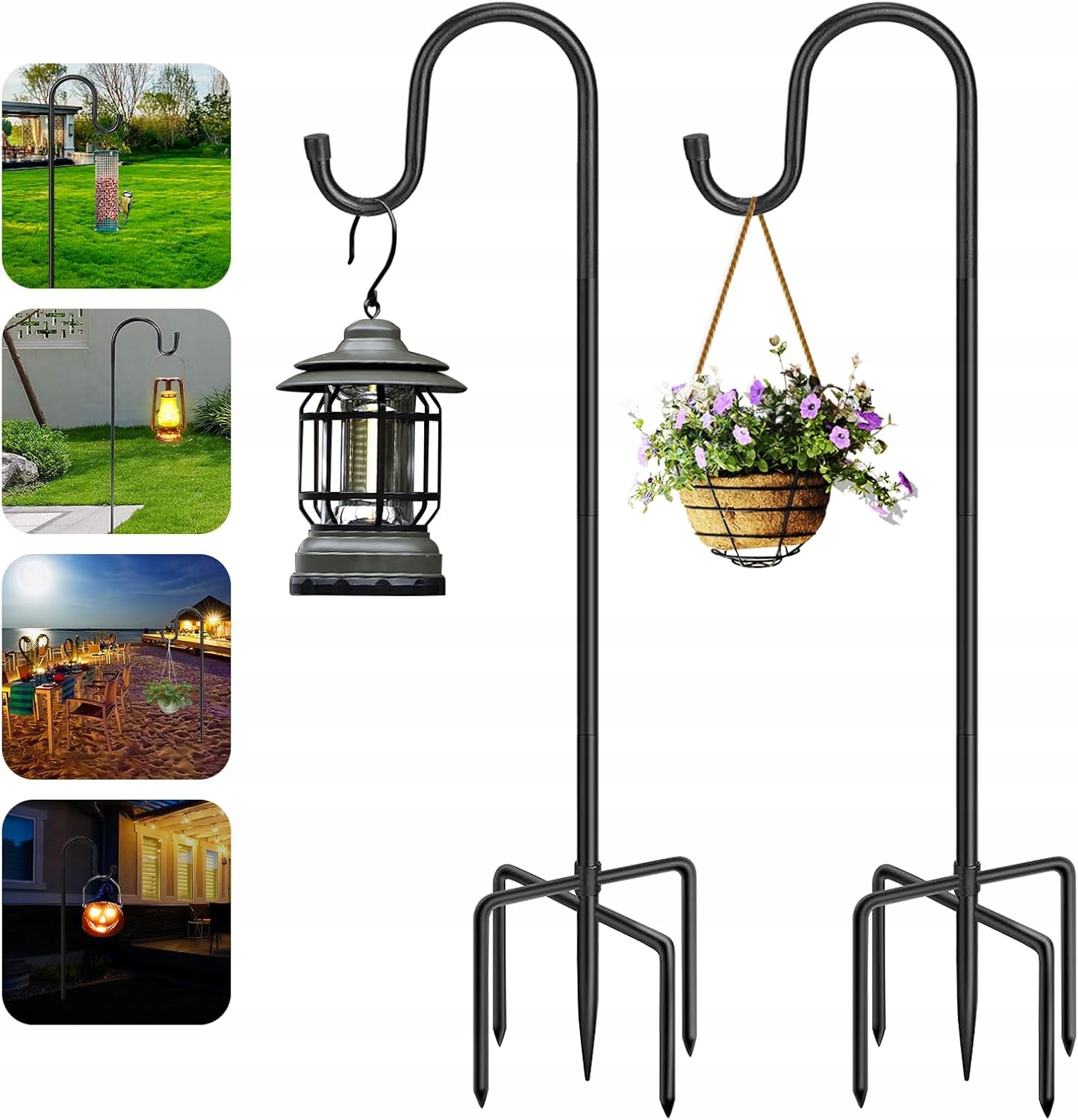 Zapichovací věšák na rostliny Pastýřský zahradní lampion Květinový záhon 2 háčky