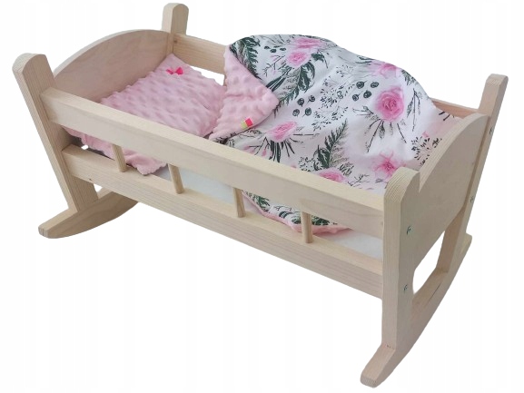 KOŁYSKA DREWNIANA DLA LALEK Z POŚCIELĄ