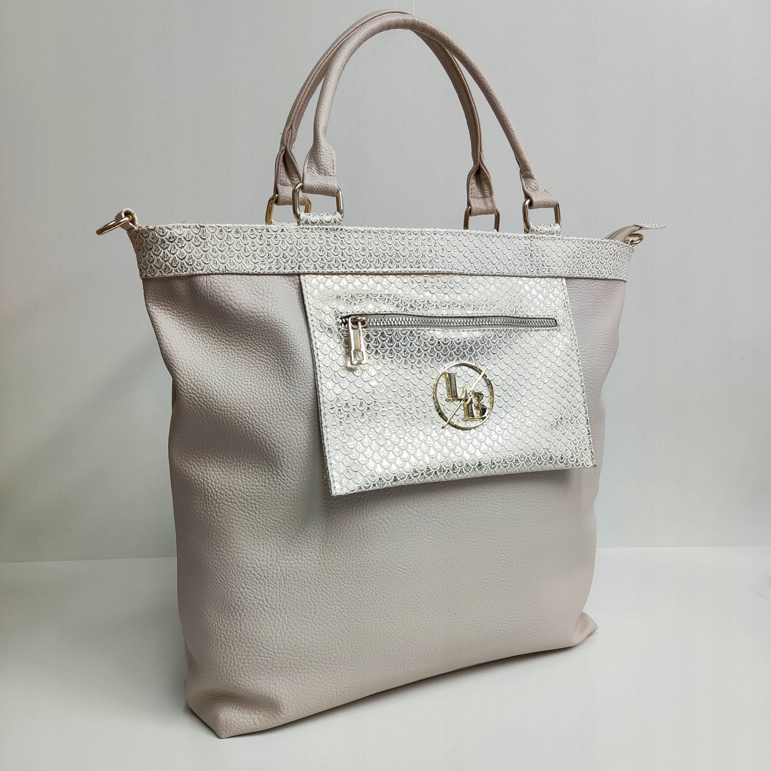 Torebka Shopper Laura Biaggi beżowa listonoszka Styl miejski