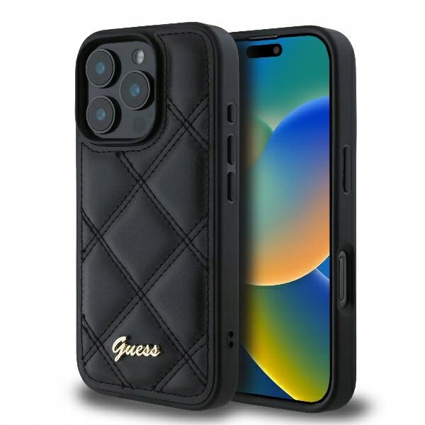 Etui Guess Quilted Metal Logo na iPhone 16 Pro czarne Guess