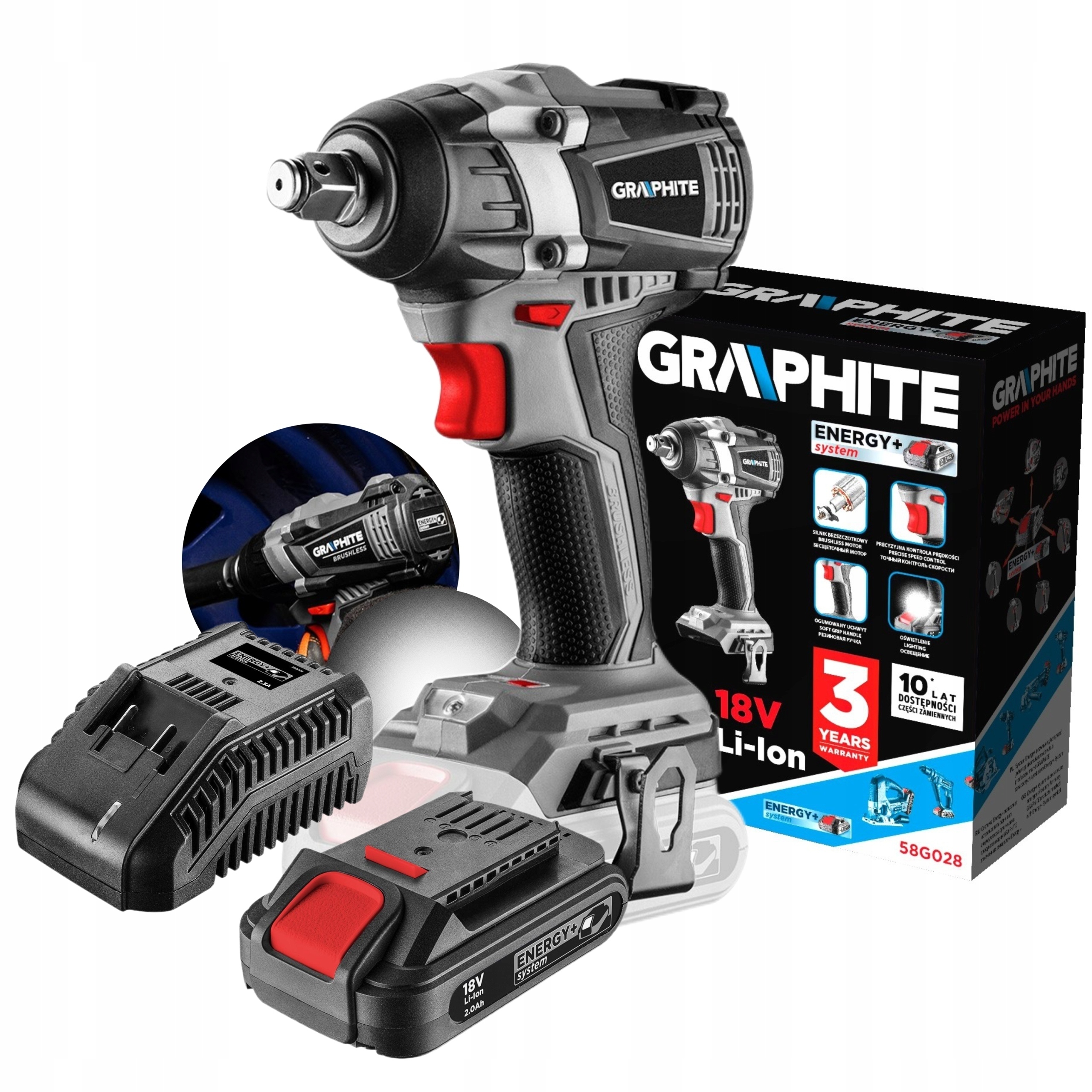 GRAPHITE KLUCZ UDAROWY BEZSZCZOTKOWY 58G028 + 2Ah