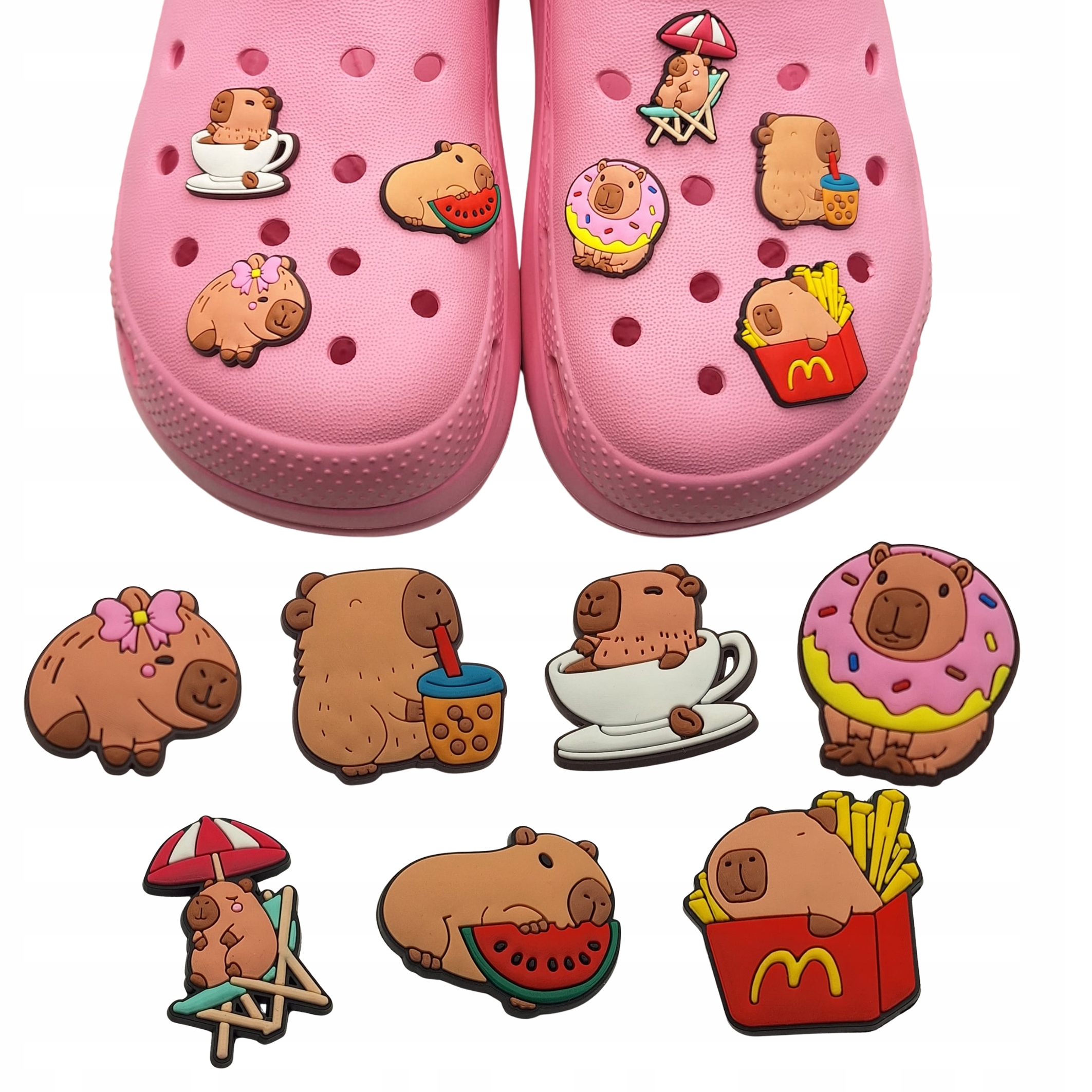 PRZYPINKI KAPIBARA CAPYBARA ZESTAW 7 PRZYPINEK DO BUTÓW TYPU CROCS CROCSÓW
