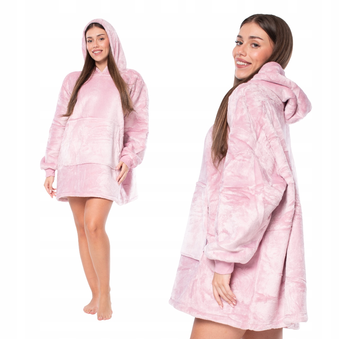 Deka Oversize Mikina XXL s kapucí Mikinová Deka Sherpa Růžová