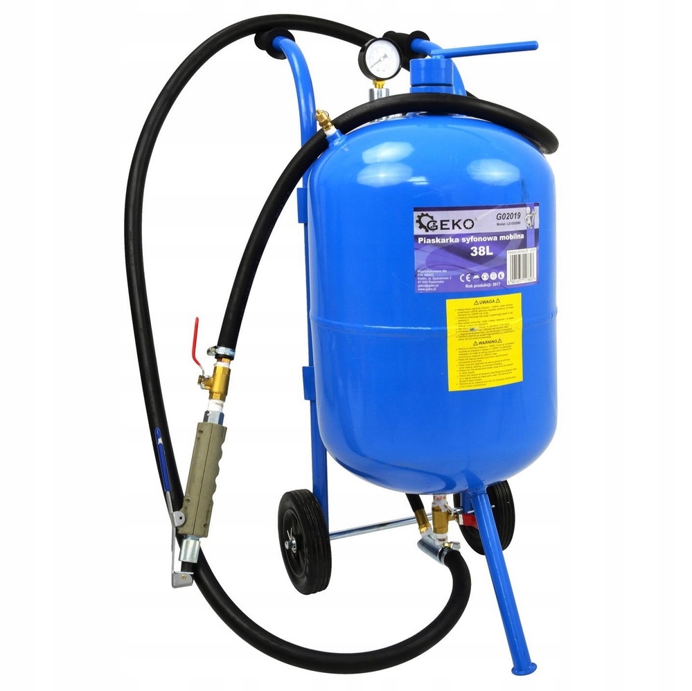 MOBILNA PIASKARKA SYFONOWA ZBIORNIK 38L 4,1 - 8,6 BAR MANOMETR 4 DYSZE Marka Geko