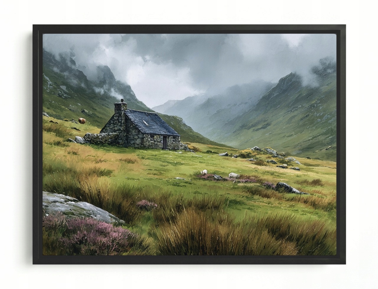 Obraz Rám Americký Box Krajina Hory Mlha Dům Chata Skotsko Irsko 80x60
