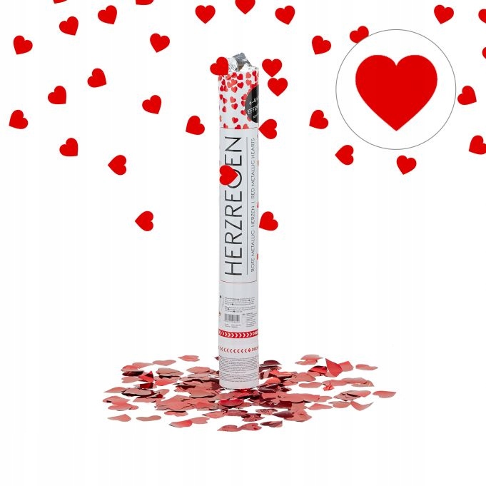 KONFETTI Tuba tuby strzelające wystrzałowe 40cm serca czerwone ślub wesele