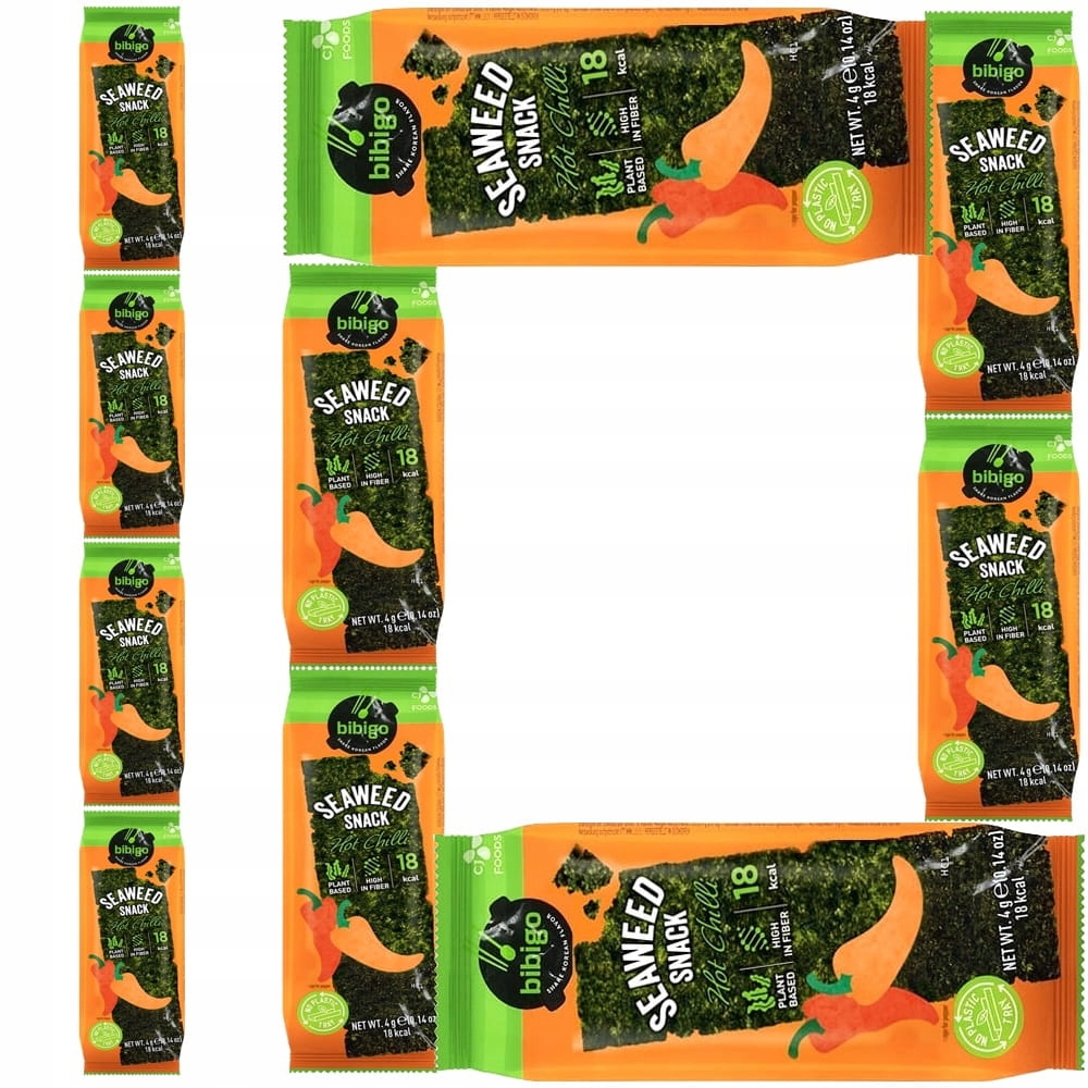 Levně 10x Nori Snack Korejská křupka Svačinka Algi Seaweed Hot Chili 4g Bibigo